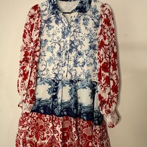 Alice + Olivia Paulie tiered blouson sleeve mini dress  size Small